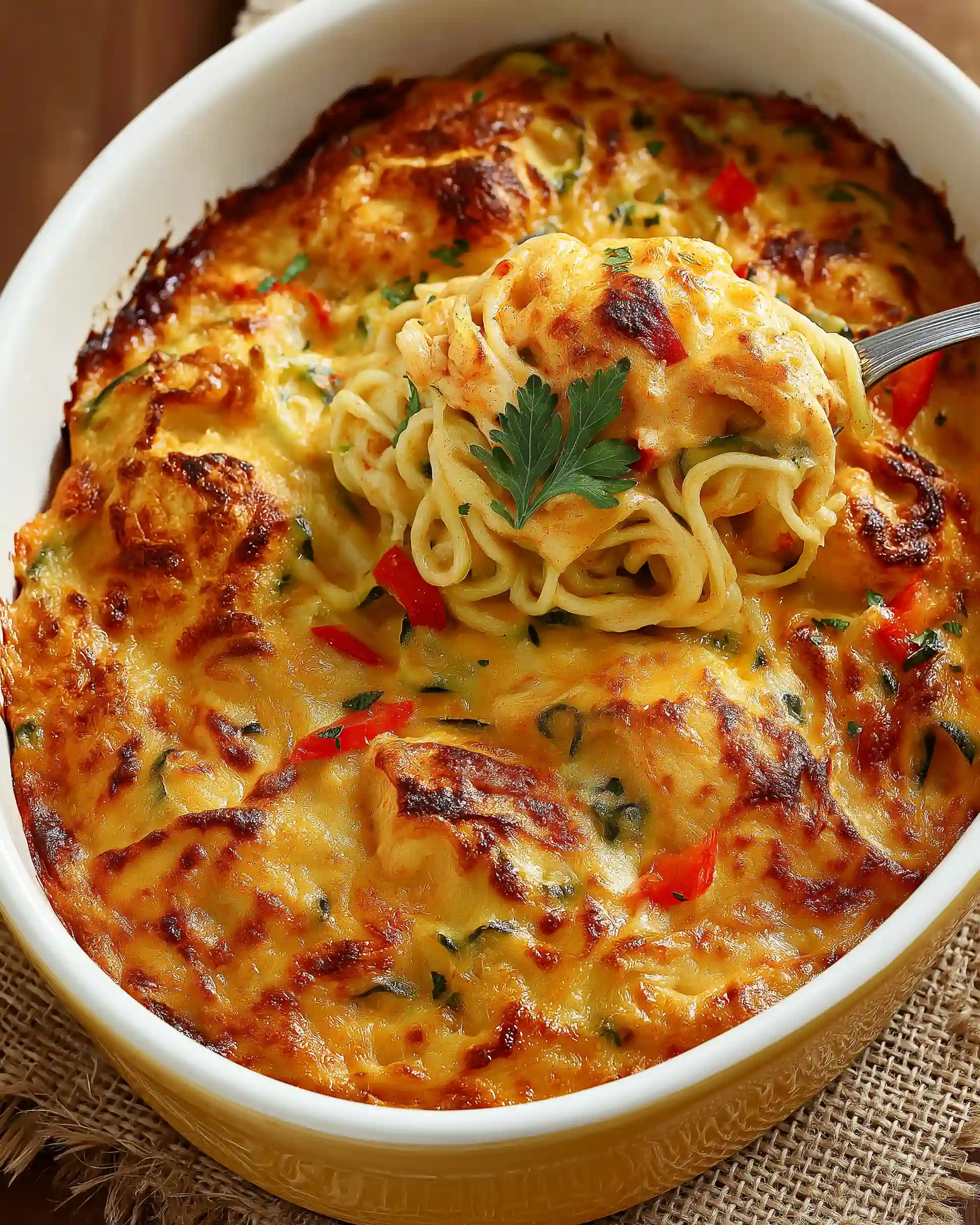 Buffalo Ranch Chicken Zoodle Casserole