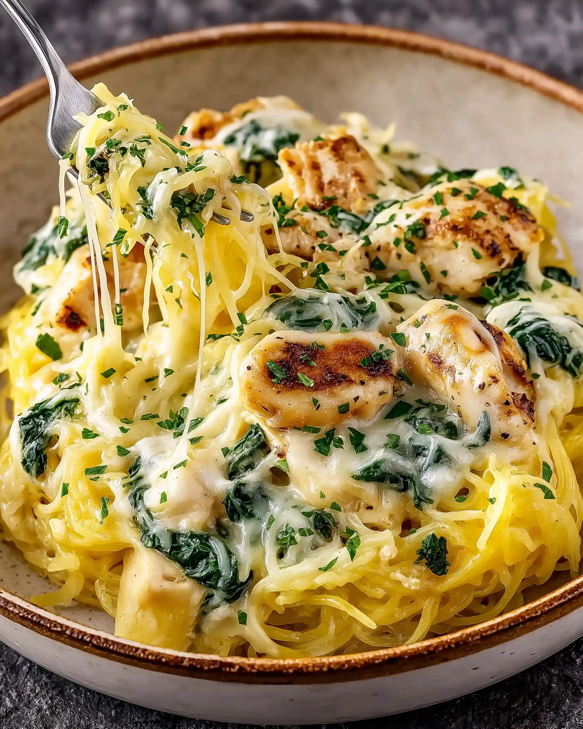 Chicken & Spinach Alfredo Spaghetti Squash Bake