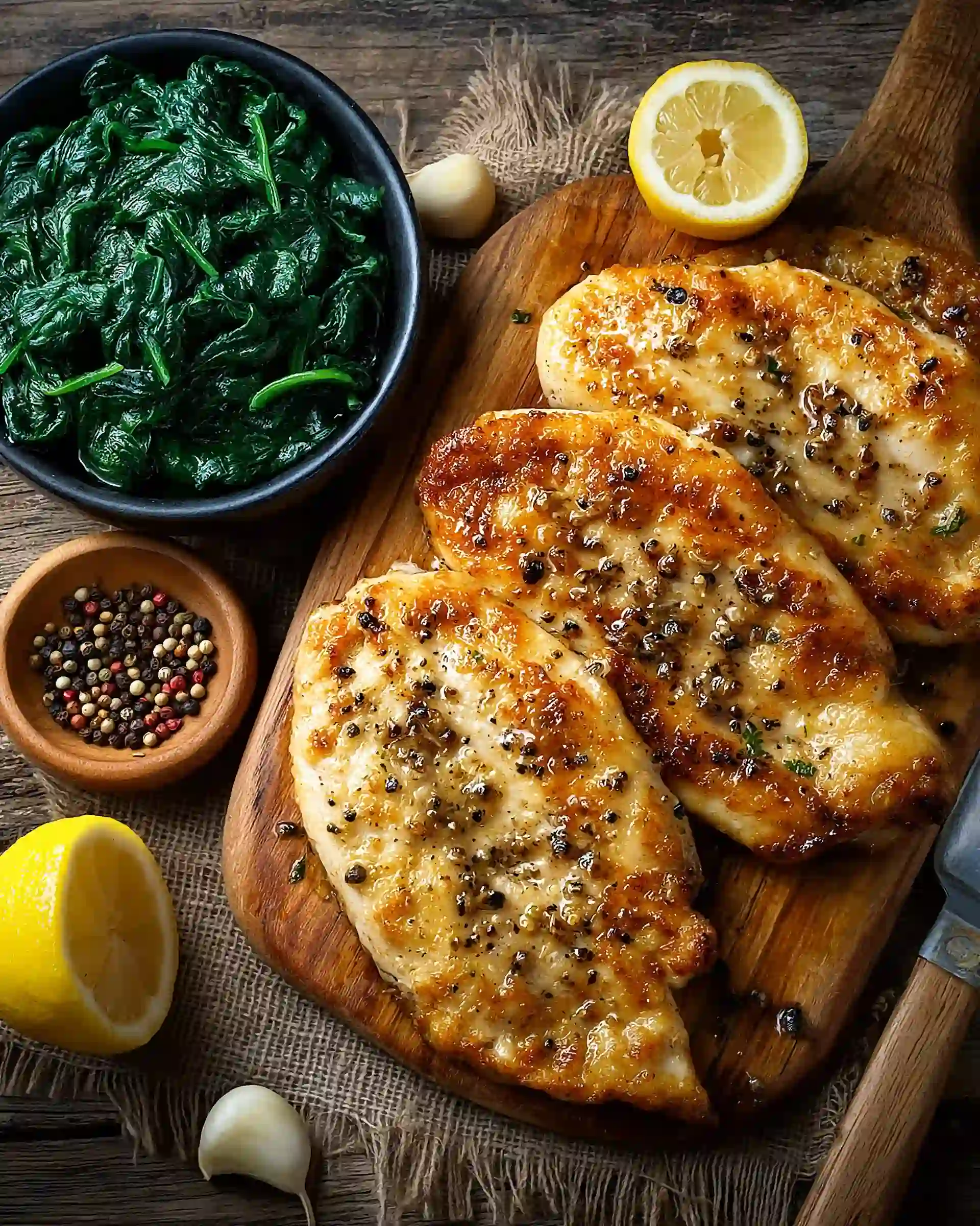 Lemon Garlic Chicken & Spinach Bake