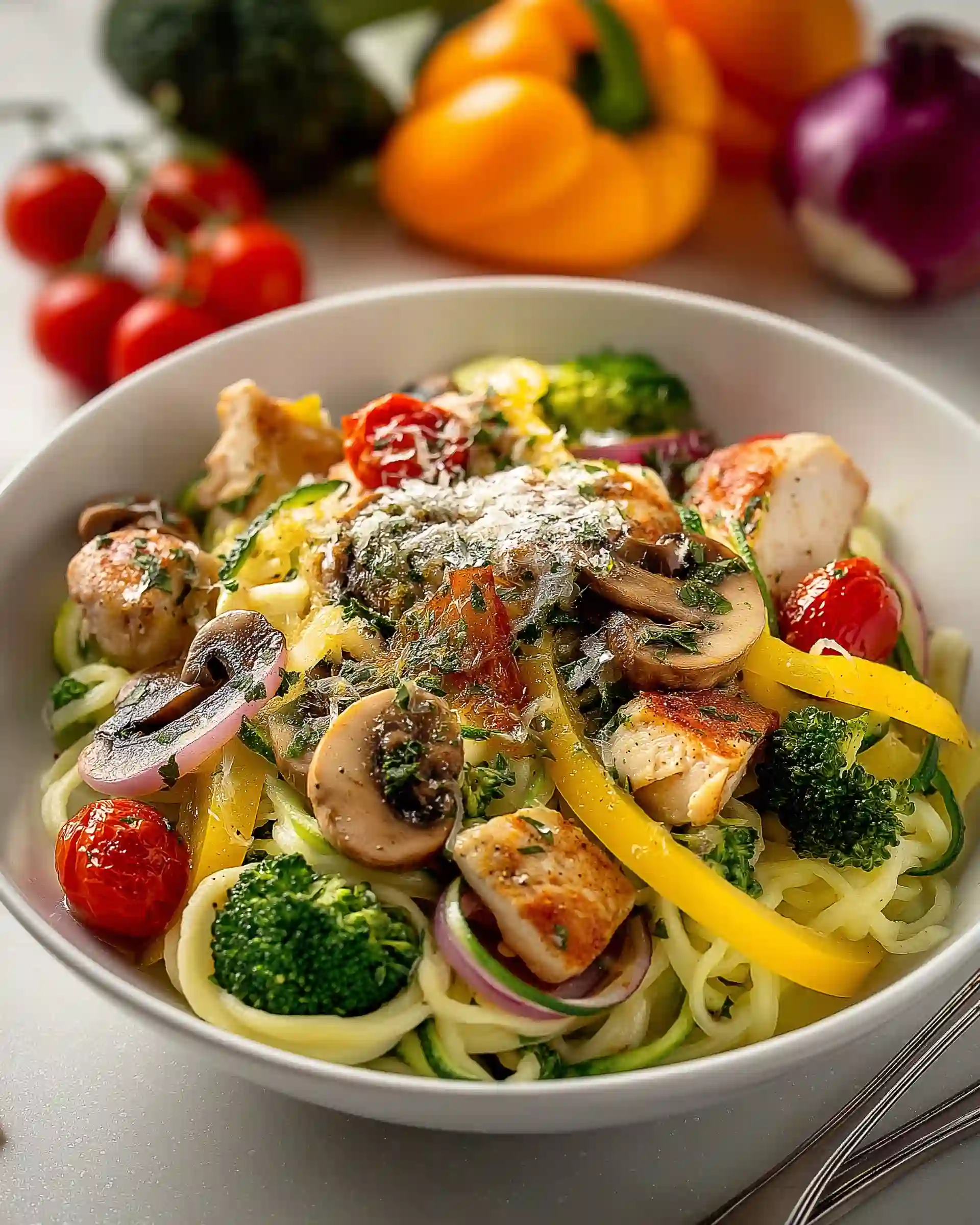 Low Carb Chicken & Zoodle Primavera Casserole