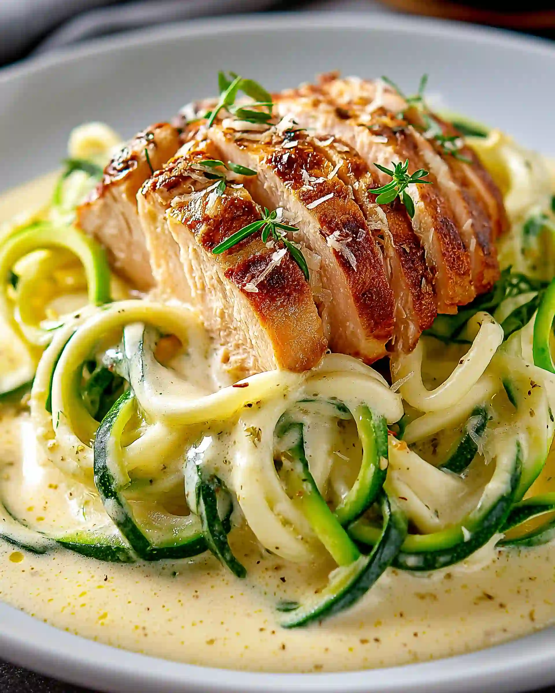 Chicken & Zucchini Noodle Alfredo Casserole