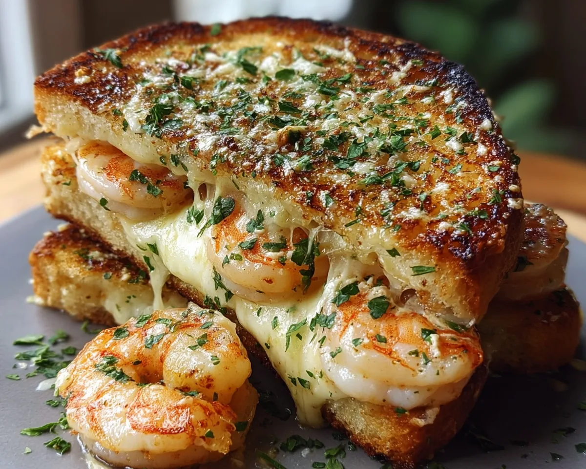 Ultimate Cheesy Garlic Bread Shrimp Grilled Cheese