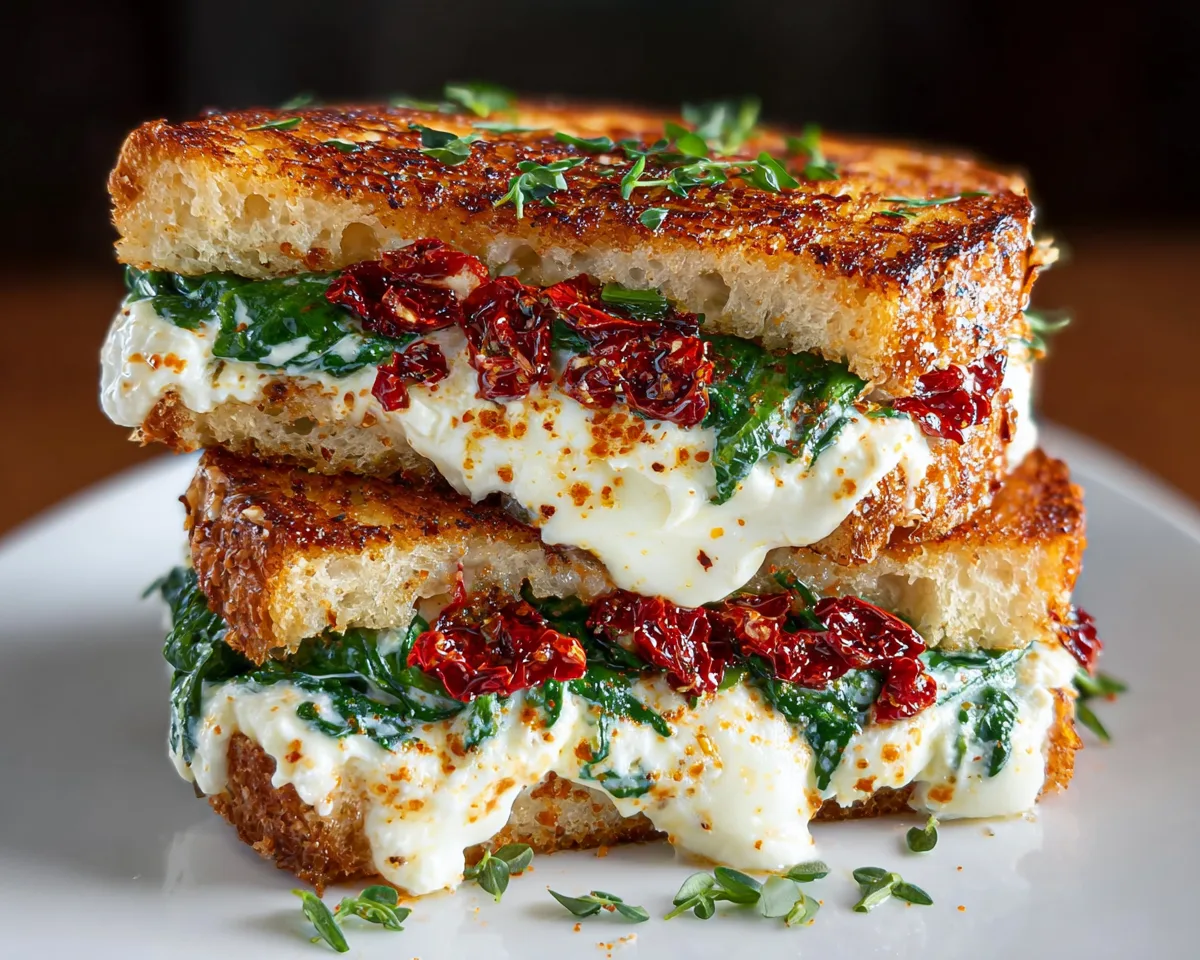 Savory Sun-Dried Tomato Spinach Ricotta Grilled Cheese